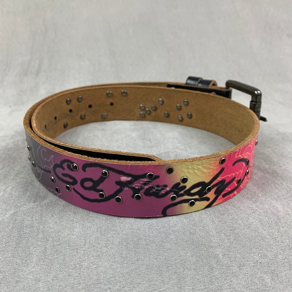 Ed Hardy Accessories - Vintage Ed Hardy Women Belt Medium (31-33) Pink Purple Rhine Stone True Love Y2K